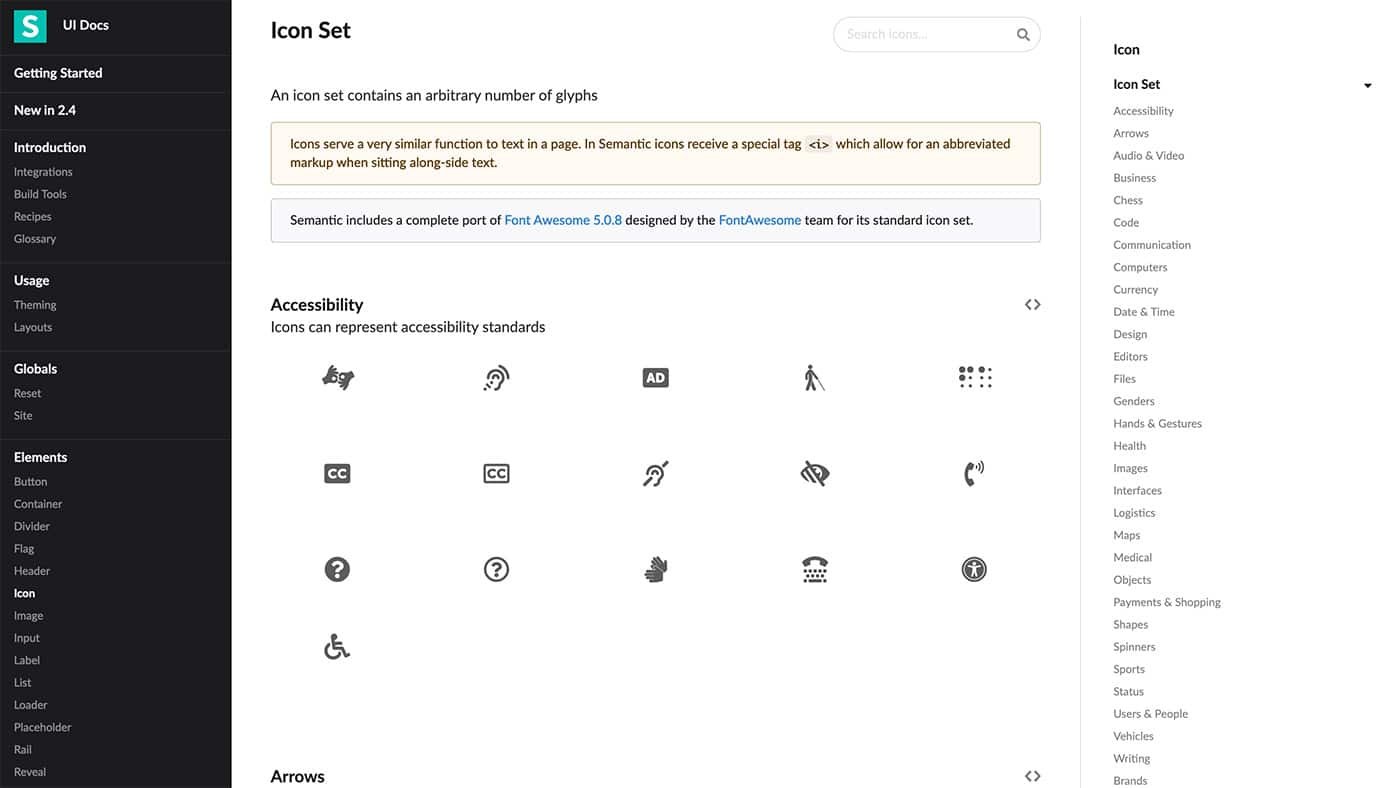 Semantic UI icons - Herramientas diseño UI