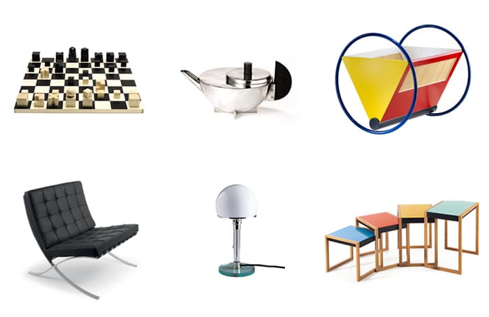 Varios objetos que siguen los principios de la Bauhaus